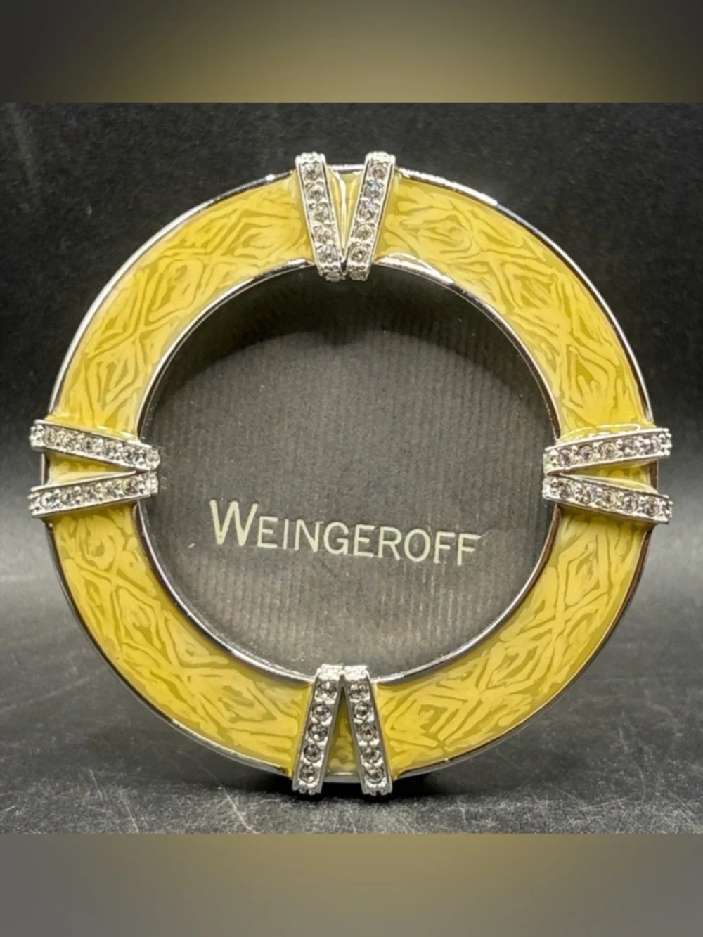 Weingeroff Vintage Handcrafted Round Yellow Enamel & Crystal Picture Frame Decor